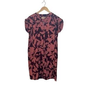 Loft Women’s Pink Short Sleeve Floral Tropical Print Tunic Button Up Shirt Dress